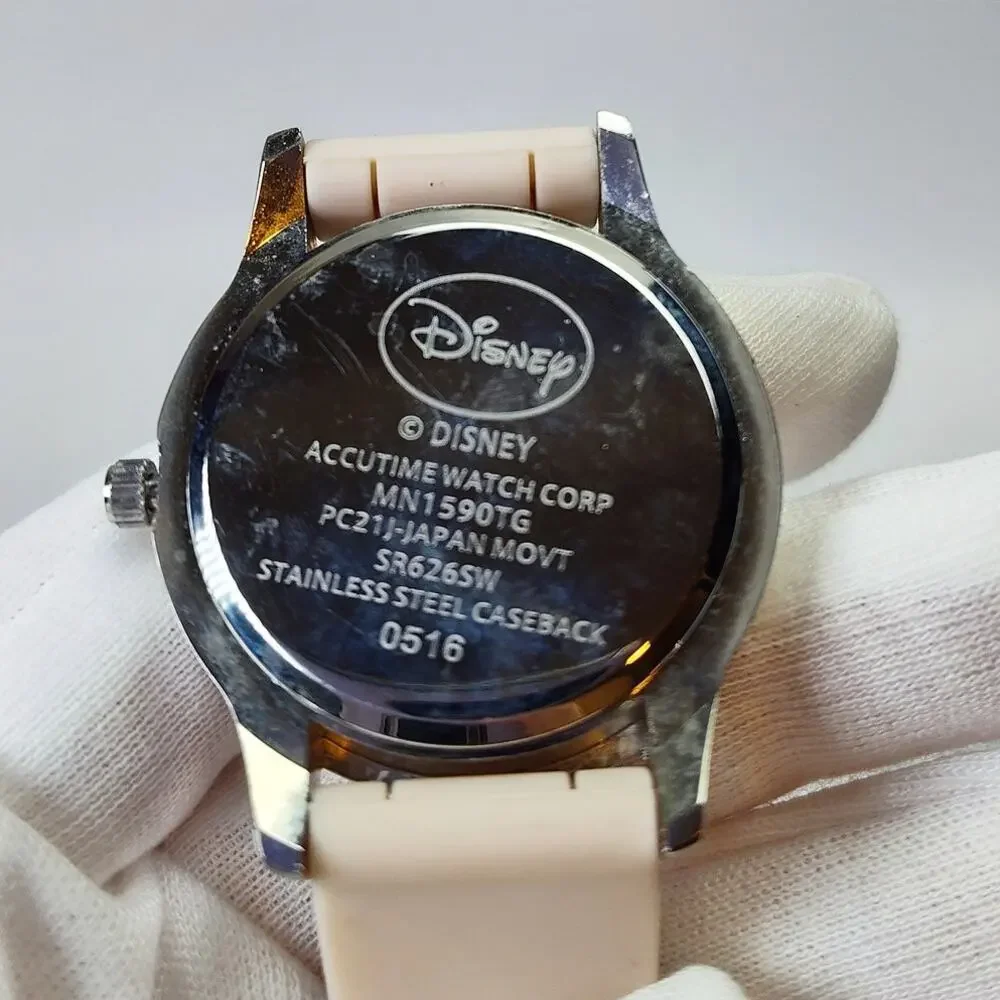 Disney Minnie Mouse Watch Blush Pink Rhinestone Bezel Silicone Band
